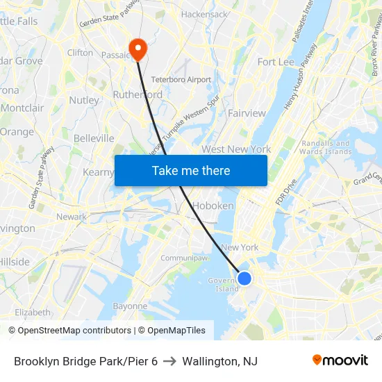 Brooklyn Bridge Park/Pier 6 to Wallington, NJ map