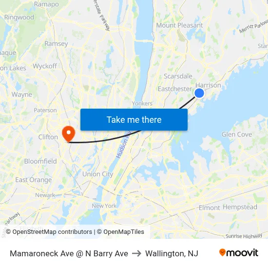 Mamaroneck Ave @ N Barry Ave to Wallington, NJ map