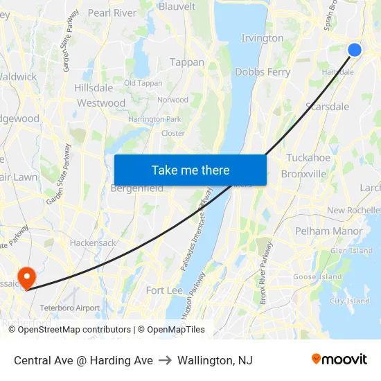 Central Ave @ Harding Ave to Wallington, NJ map