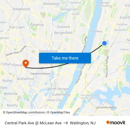 Central Park Ave @ McLean Ave to Wallington, NJ map