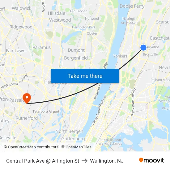 Central Park Ave @ Arlington St to Wallington, NJ map
