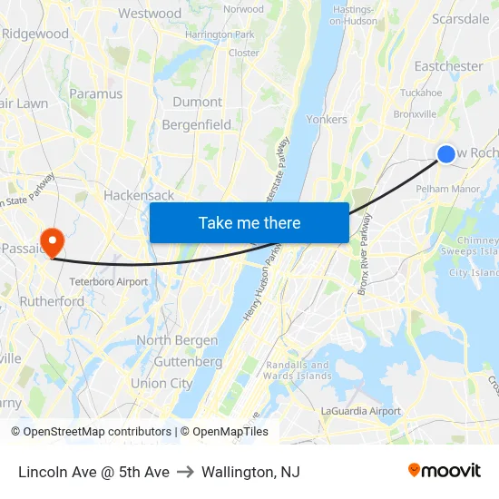 Lincoln Ave @ 5th Ave to Wallington, NJ map