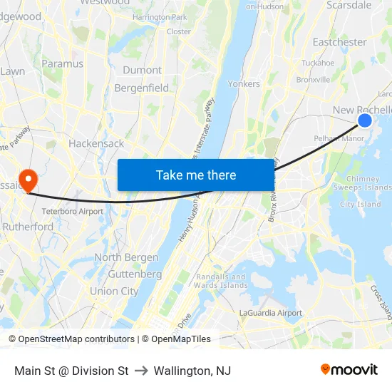 Main St @ Division St to Wallington, NJ map
