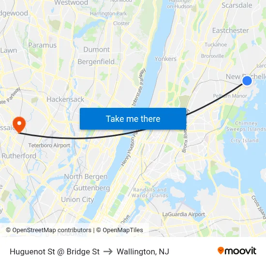 Huguenot St @ Bridge St to Wallington, NJ map