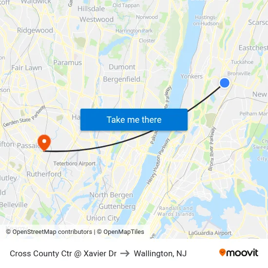 Cross County Ctr @ Xavier Dr to Wallington, NJ map