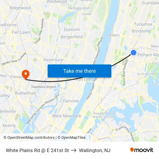White Plains Rd @ E 241st St to Wallington, NJ map