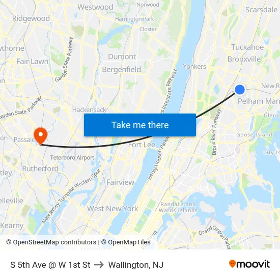 S 5th Ave @ W 1st St to Wallington, NJ map