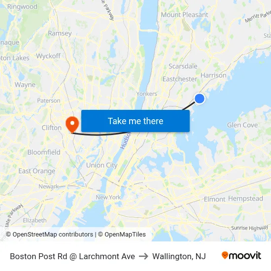 Boston Post Rd @ Larchmont Ave to Wallington, NJ map