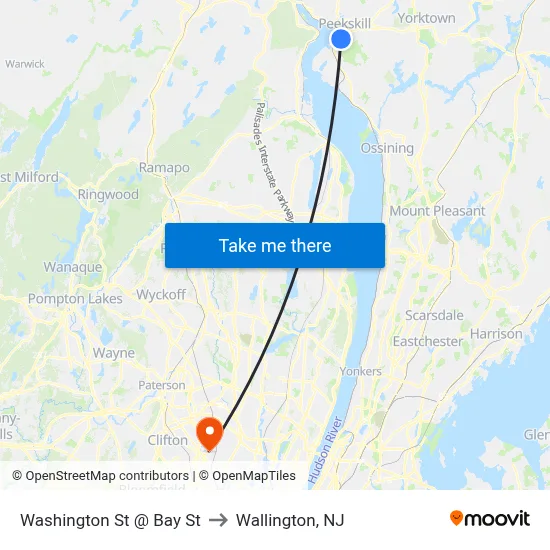 Washington St @ Bay St to Wallington, NJ map