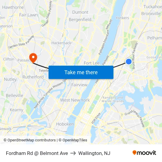 Fordham Rd @ Belmont Ave to Wallington, NJ map