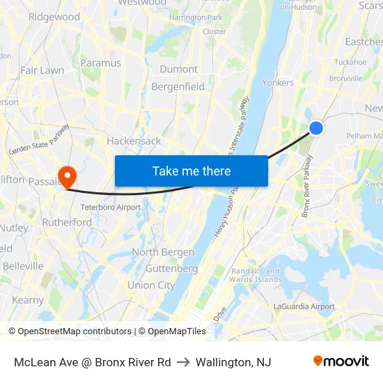 McLean Ave @ Bronx River Rd to Wallington, NJ map