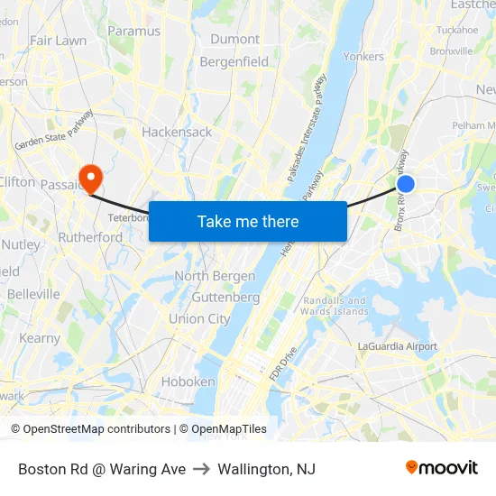 Boston Rd @ Waring Ave to Wallington, NJ map