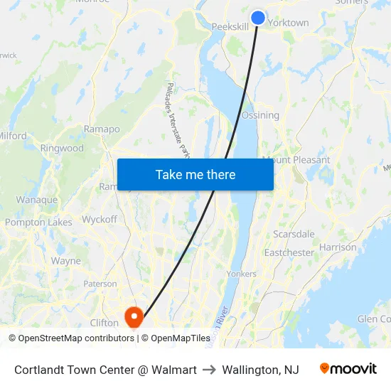 Cortlandt Town Center @ Walmart to Wallington, NJ map