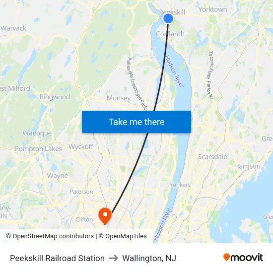 Peekskill Railroad Station to Wallington, NJ map