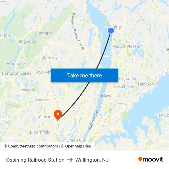Ossining Railroad Station to Wallington, NJ map