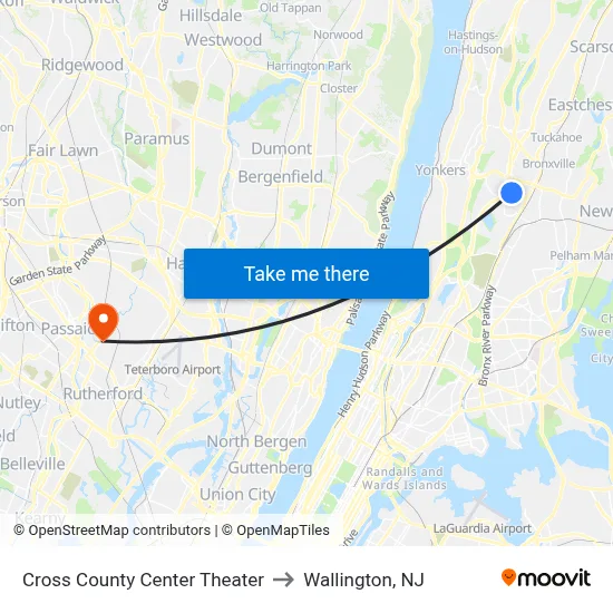 Cross County Center Theater to Wallington, NJ map