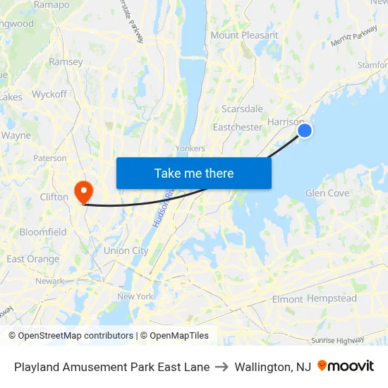 Playland Amusement Park East Lane to Wallington, NJ map
