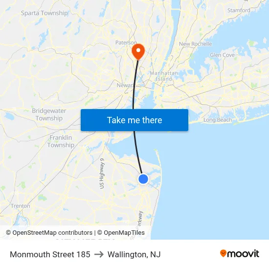 Monmouth Street 185 to Wallington, NJ map