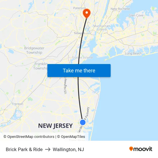 Brick Park & Ride to Wallington, NJ map