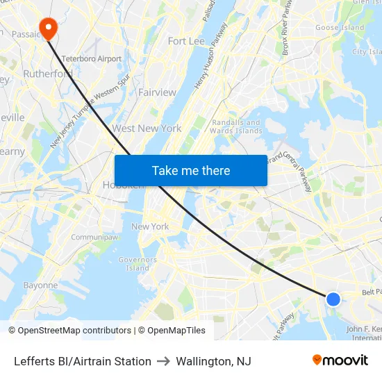 Lefferts Bl/Airtrain Station to Wallington, NJ map