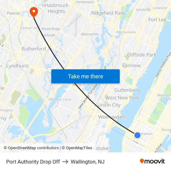 Port Authority Drop Off to Wallington, NJ map