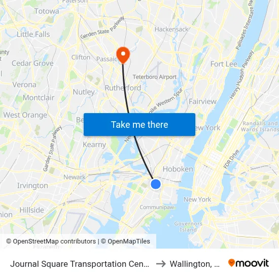 Journal Square Transportation Center to Wallington, NJ map