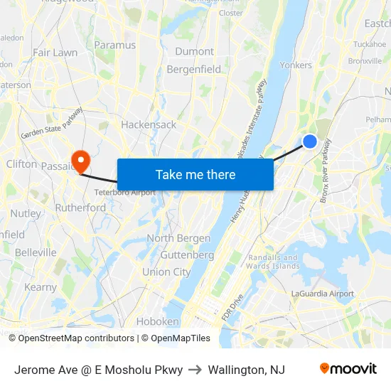 Jerome Ave @ E Mosholu Pkwy to Wallington, NJ map