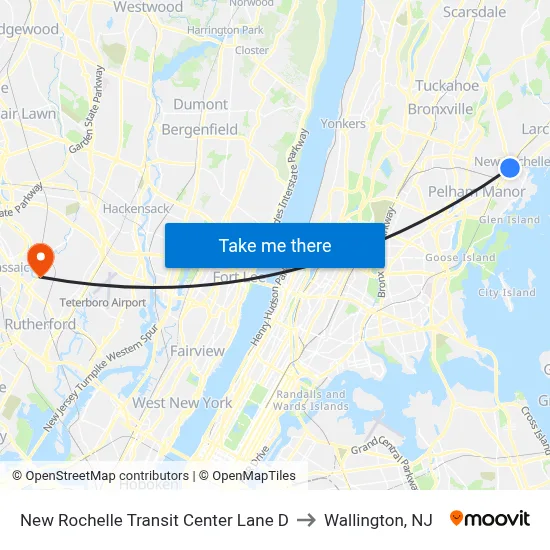 New Rochelle Transit Center Lane D to Wallington, NJ map