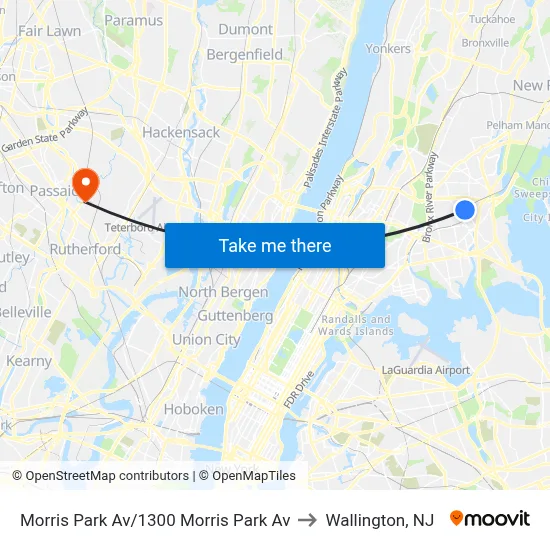 Morris Park Av/1300 Morris Park Av to Wallington, NJ map
