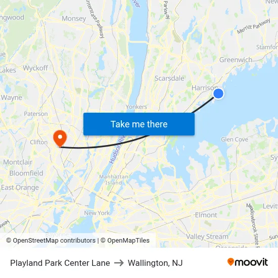 Playland Park Center Lane to Wallington, NJ map