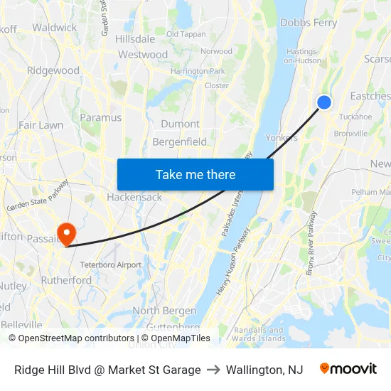 Ridge Hill Blvd @ Market St Garage to Wallington, NJ map