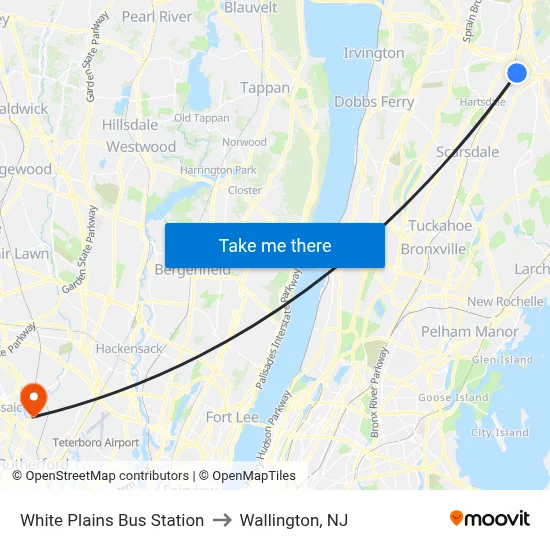 White Plains Bus Station to Wallington, NJ map