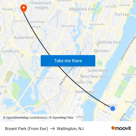 Bryant Park (From Ewr) to Wallington, NJ map