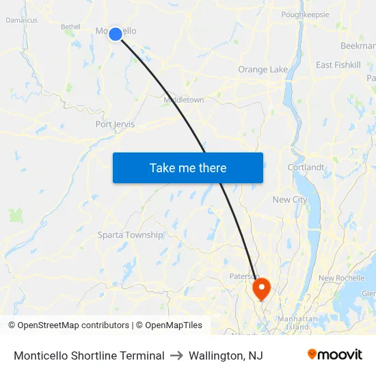 Monticello Shortline Terminal to Wallington, NJ map