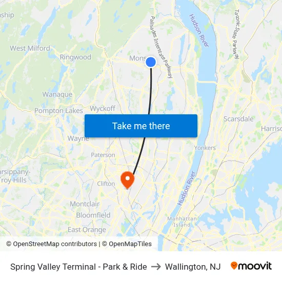 Spring Valley Terminal - Park & Ride to Wallington, NJ map