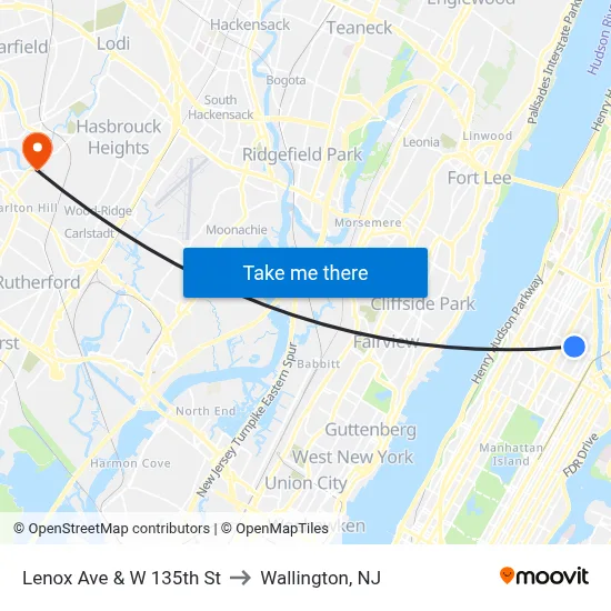 Lenox Ave & W 135th St to Wallington, NJ map