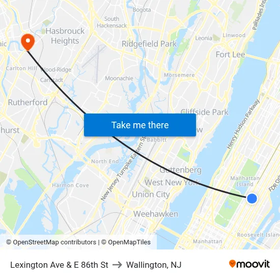 Lexington Ave & E 86th St to Wallington, NJ map