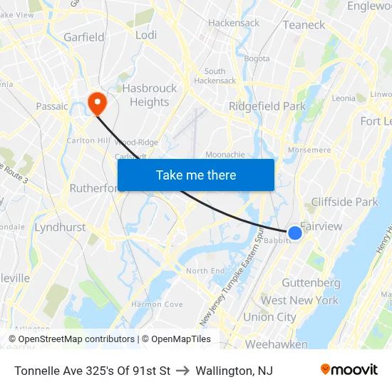 Tonnelle Ave 325's Of 91st St to Wallington, NJ map