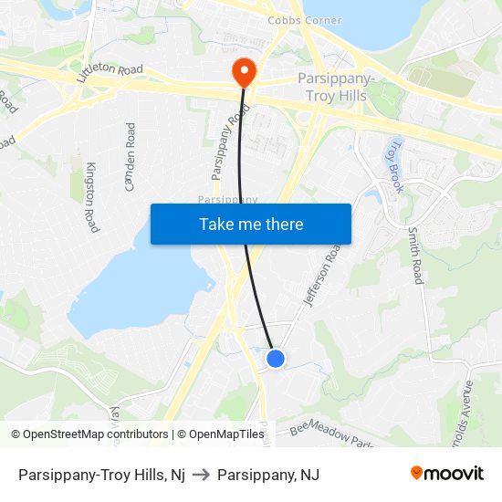 Parsippany-Troy Hills, Nj to Parsippany, NJ map