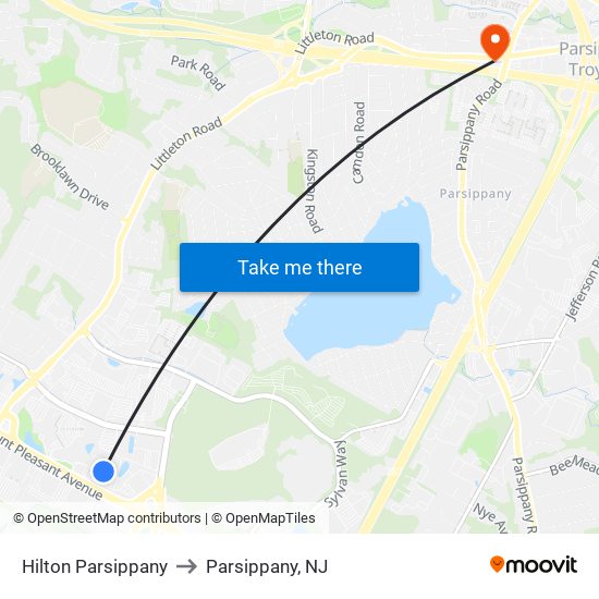 Hilton Parsippany to Parsippany, NJ map