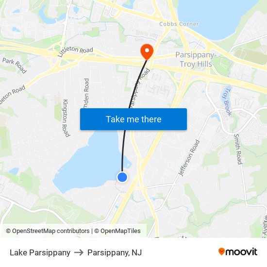 Lake Parsippany to Parsippany, NJ map