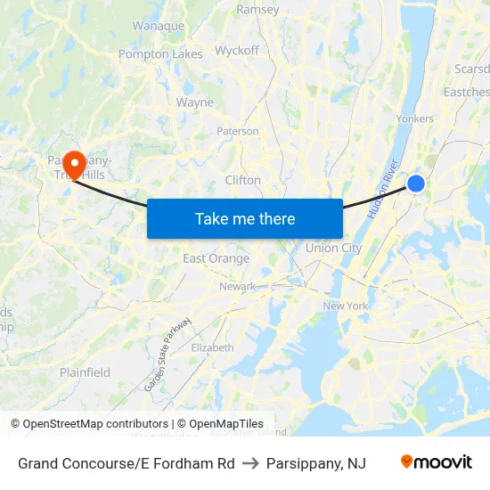 Grand Concourse/E Fordham Rd to Parsippany, NJ map