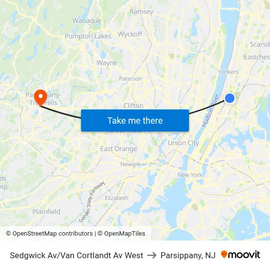 Sedgwick Av/Van Cortlandt Av West to Parsippany, NJ map