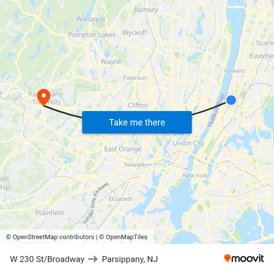 W 230 St/Broadway to Parsippany, NJ map