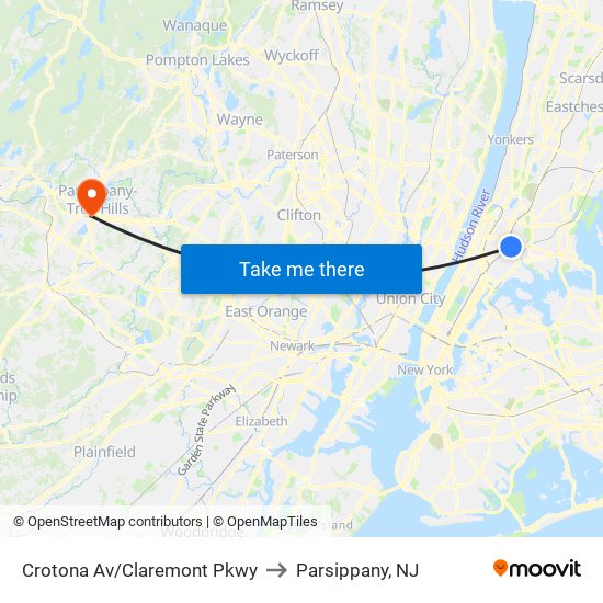 Crotona Av/Claremont Pkwy to Parsippany, NJ map