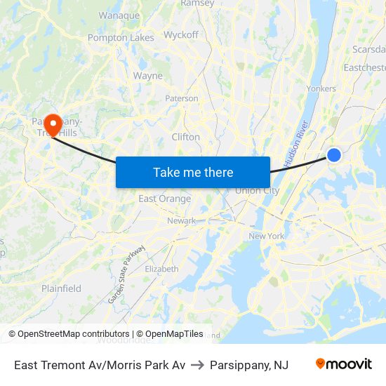 East Tremont Av/Morris Park Av to Parsippany, NJ map