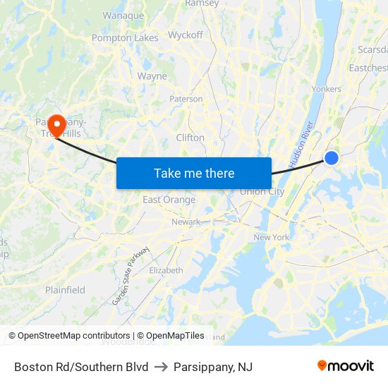 Boston Rd/Southern Blvd to Parsippany, NJ map