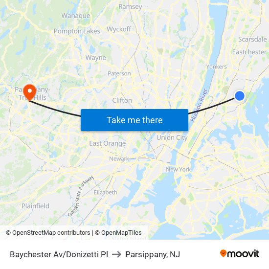 Baychester Av/Donizetti Pl to Parsippany, NJ map