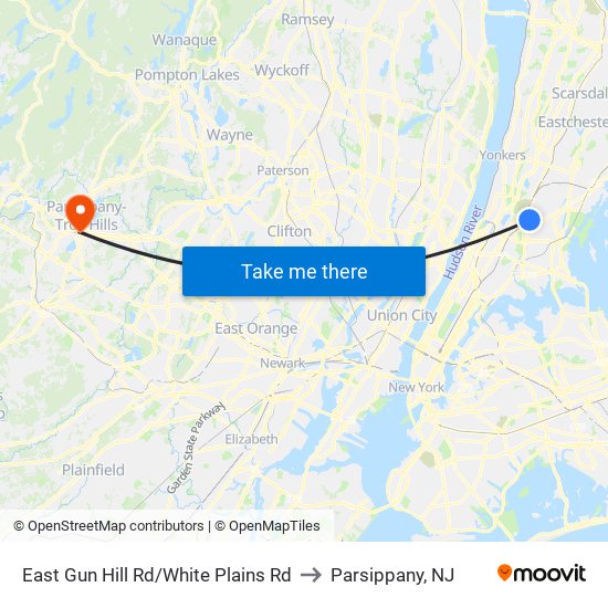 East Gun Hill Rd/White Plains Rd to Parsippany, NJ map