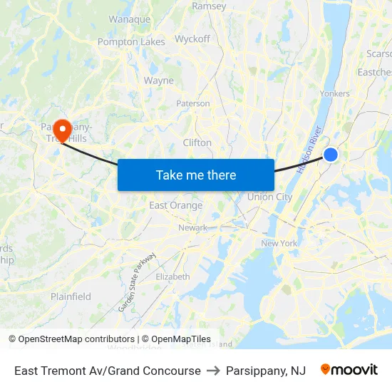 East Tremont Av/Grand Concourse to Parsippany, NJ map